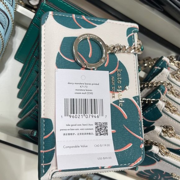Kate spade Darcy Monstera Leaves Printed Medium L - Zip Card Holder with Keyring - Picture 7 of 12